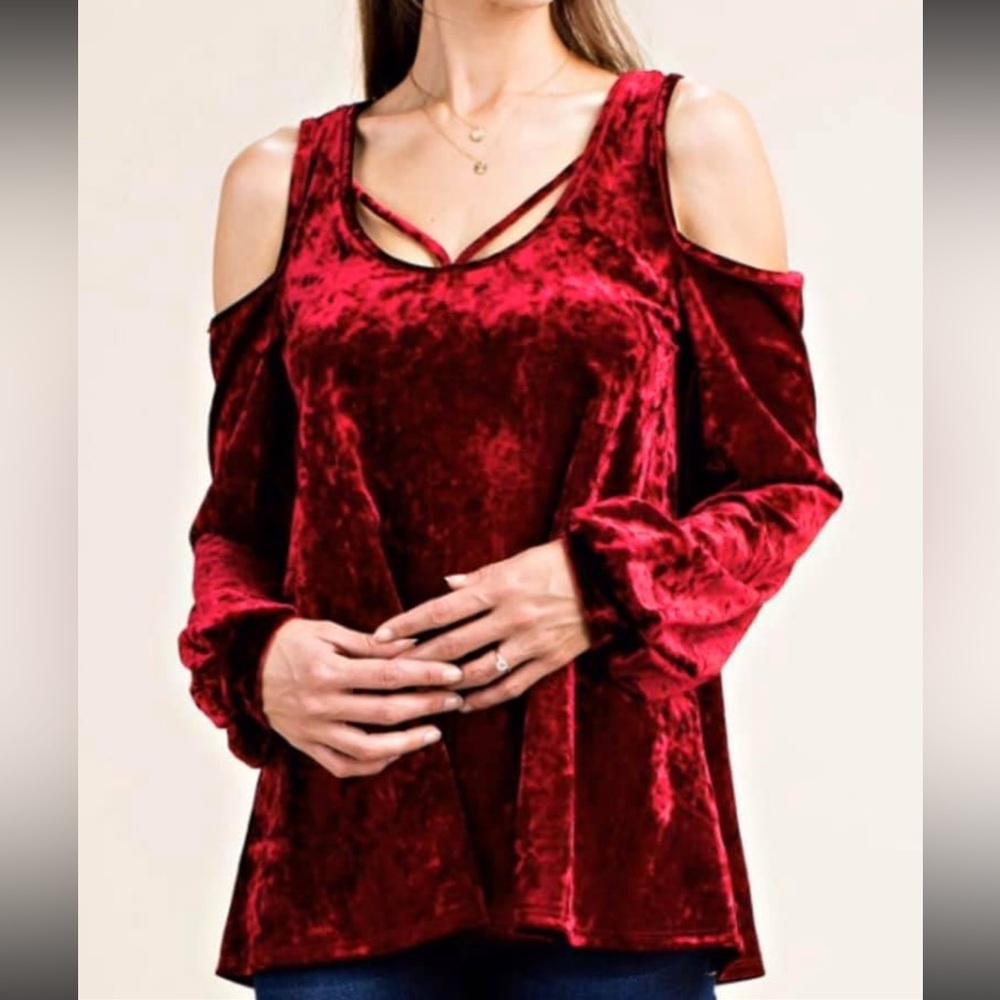 Sexy velvet cold shoulder top. Multiple sizes